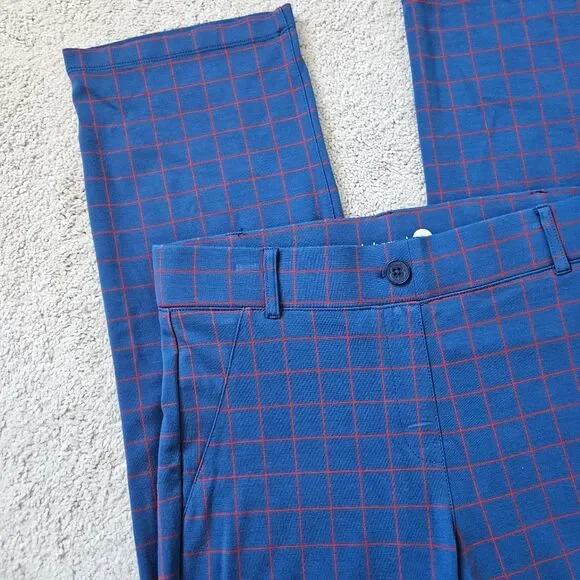 NWOT Betabrand | Tomato Windowpane Navy Blue Red Straight Pants, Womens Large - Picture 3 of 8